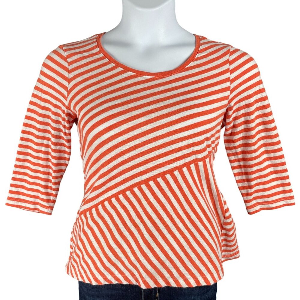 Chicos Top Womens Size 1/M Striped Office Capsule Everyday Stretch Asymmetric